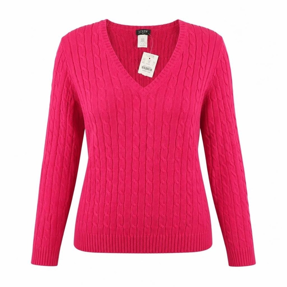 J Crew Sweater Womens L Pink Wool Cashmere Angora Preppy Cable Knit Luxury VTG